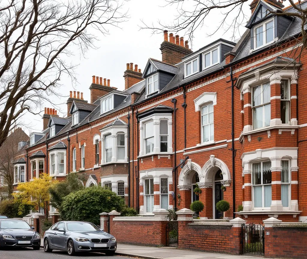 Edwardian red-brick terraces with dormer loft conversions in Balham