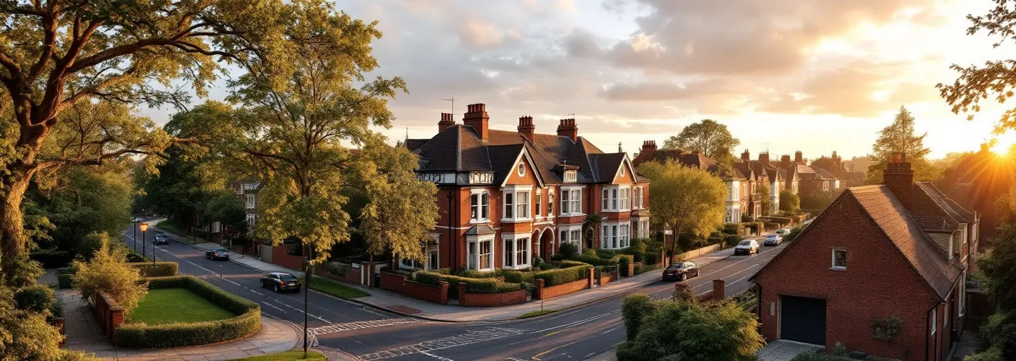 Tree-lined Edwardian avenue with 1930s semis in Ealing