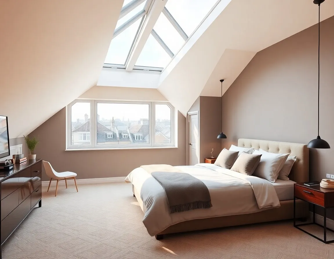 Finished loft bedroom with fitted wardrobes in Chiswick