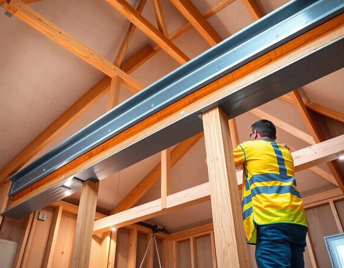 Steel beam being installed during a loft conversion