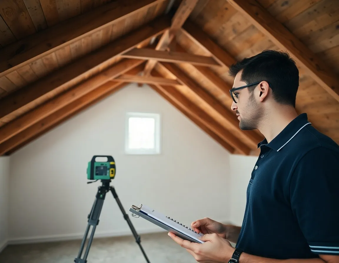 Surveyor assessing an unconverted loft in a London terrace