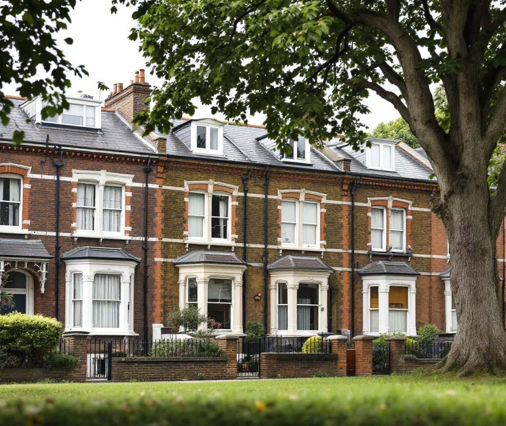 Victorian terraced houses facing a green in Shepherd's Bush