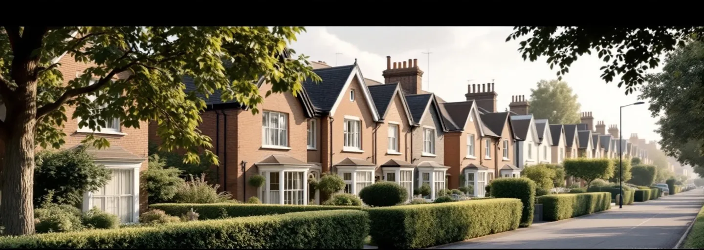 Tree-lined avenue of 1930s semi-detached houses in Wimbledon